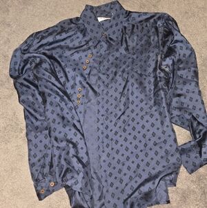 Men's Blue Silk Patterned Shirt